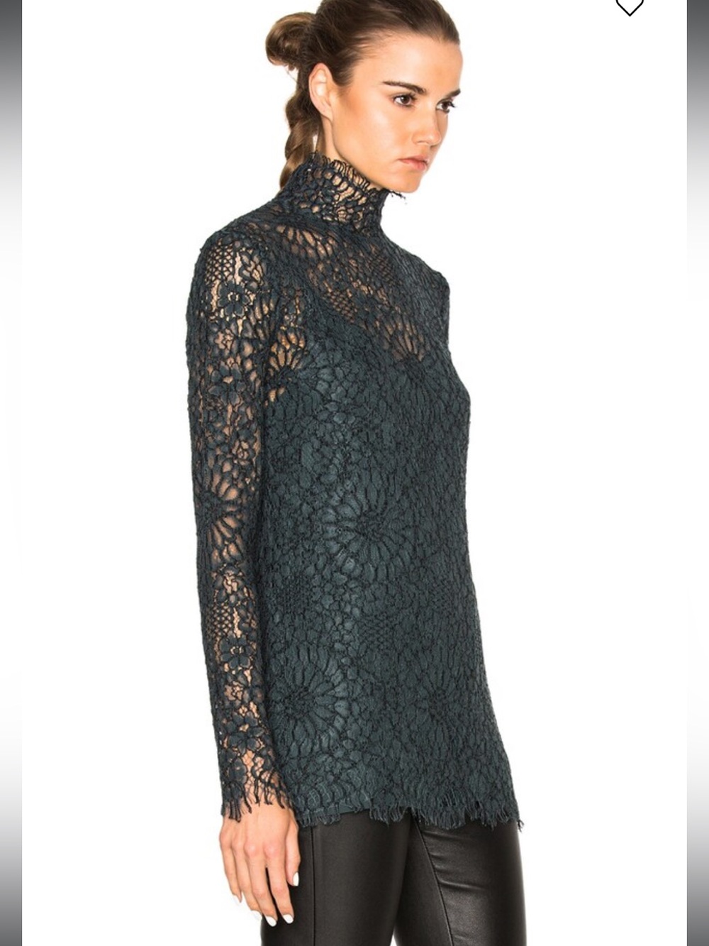 By Malene Birger Solar Green Lace High-Neck Long-Sleeve Top 8 Excellent